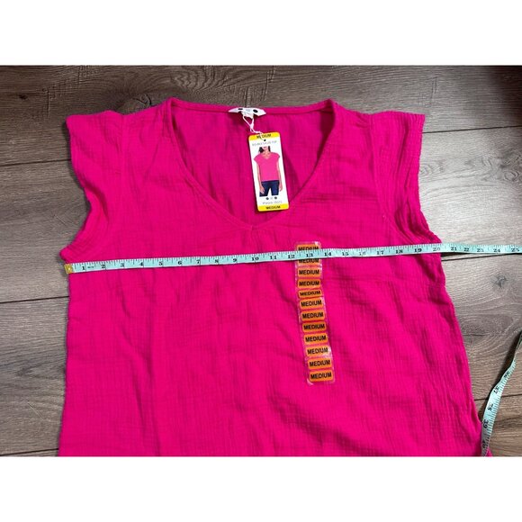 Three Dots Fuchsia Double Gauze Top NWT M - Picture 7 of 8